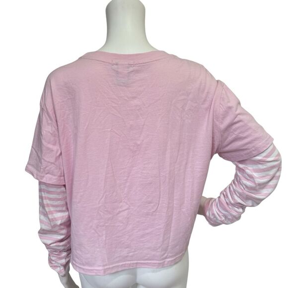 Sweet Society Skeleton Pink Stripe Twofer Long Sleeve T Shirt Trick or Treat L - Picture 3 of 14